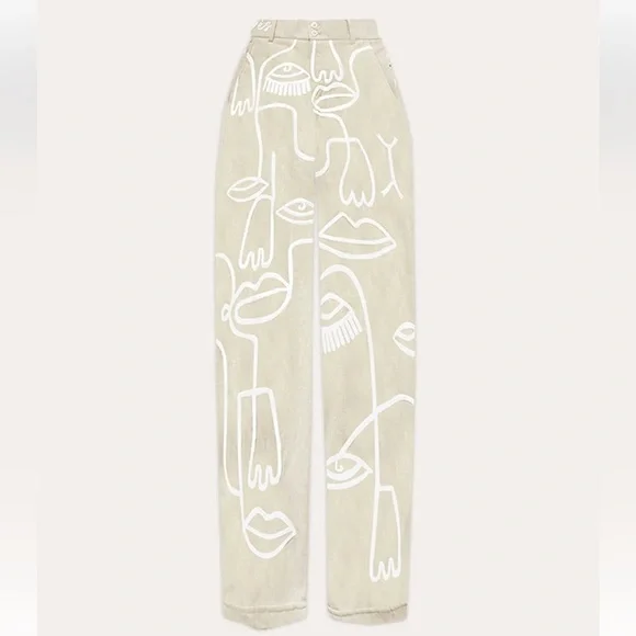 Women's Cream Straight Leg Pants - Picture 2 of 8